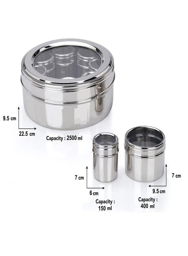 Eddika Stainless Steel Masala box for Kitchen | Spice Box | Masala Dabba with See Through Lid with 9 Containers and three Spoon | Silver (Large) | (Spice box 2.5 Ltr) - Image 2